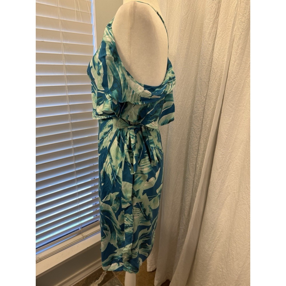 Gianni Bini Tropical Midi Wrap Dress Women Size Medium Aqua Summer Beach Cruise - Picture 9 of 16